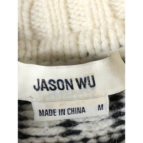 Jason Wu Graphic Sweater Geometric Chunky Knit Wool Oversized Top Black White M - Picture 6 of 10